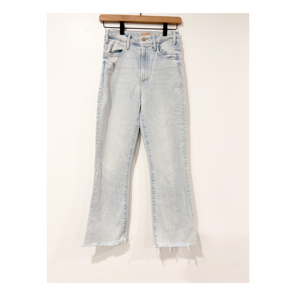 Mother The Hustler Ankle Fray Jeans Light Wash Distressed Blue Size 27